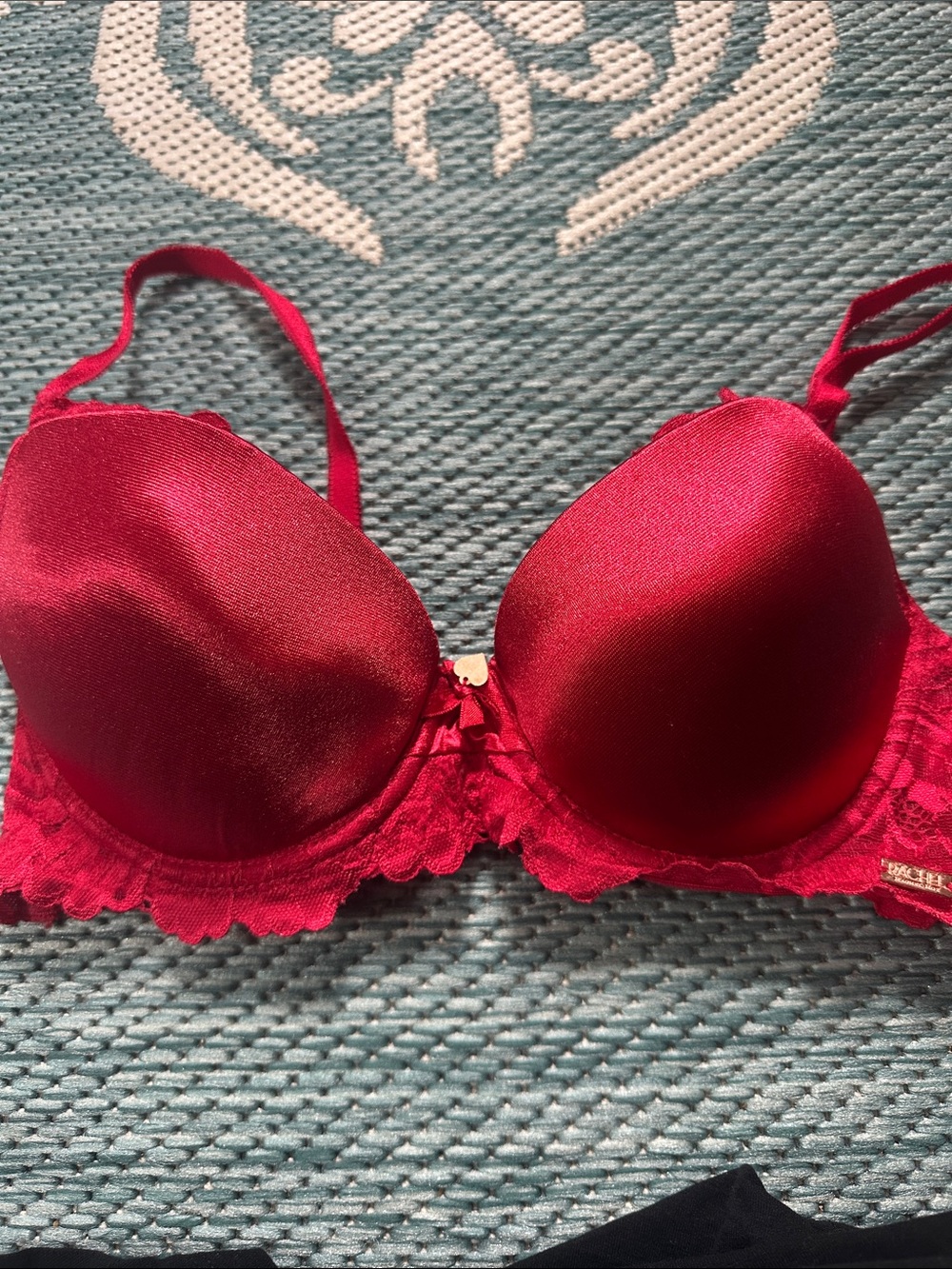 Rachel Satin Red Lace-Trim Push-Up Bra